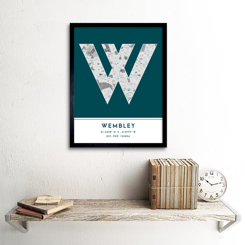 Wembley City Map Wembley England United Kingdom City Map Teal - Single Picture Frame Typography