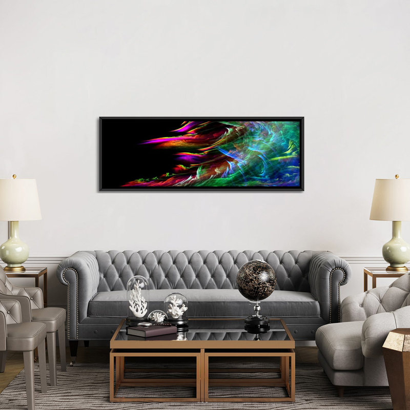 Vague de feu numérique - impression sur toile tendue, Toile avec cadre noir, L 36 po x H 12 po x P 1,5 po