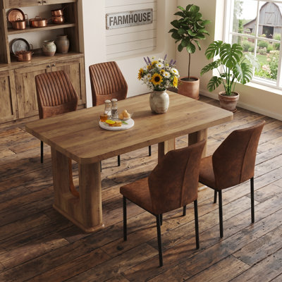 64.5" Modern Farmhouse Dining Set with Glass-Inlay Pedestal Table & Chairs