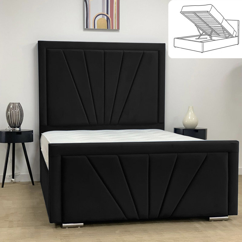 Micheal Upholstered Bed - Ottoman Storage with Plush Velvet Gas Lift and Headboard, Black, Single (3')