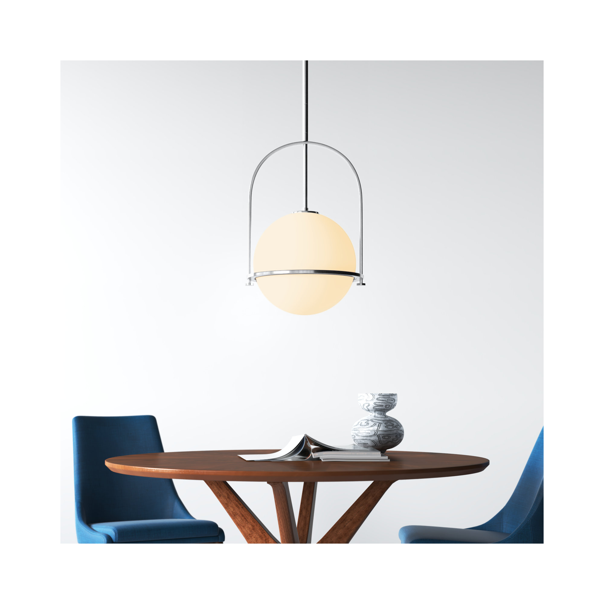 Arie Single Light Pendant w/ Globe Shade, 23" H x 15.5" W x 15.5" D, Brushed Nickel