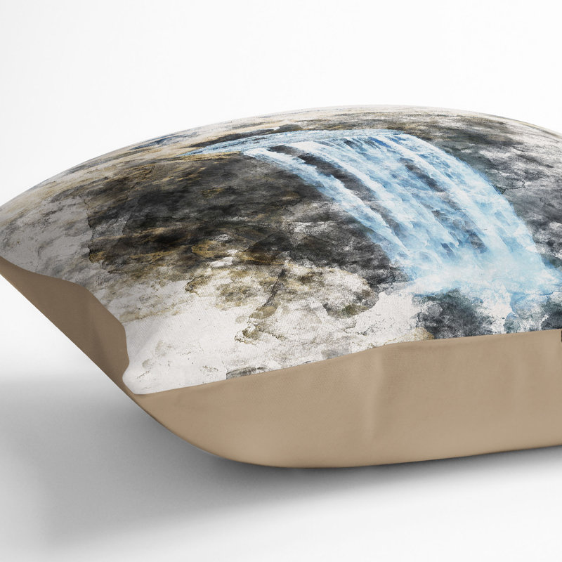 Skogafoss Waterfall Cushion with Filling, Stone, 55cm H x 55cm W x 20cm D