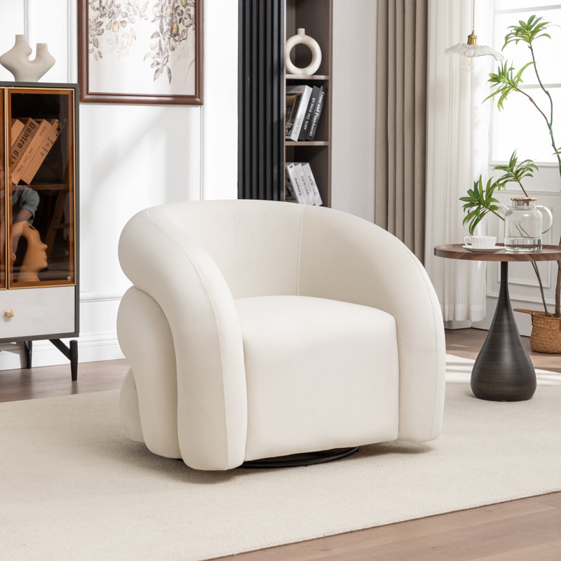 Fauteuil demi-tonneau rembourré et pivotant, Beige