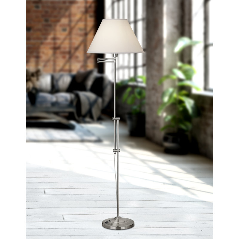 Lampe sur pied 47-63 po avec bras pivotant, Blanc, Acier brossé