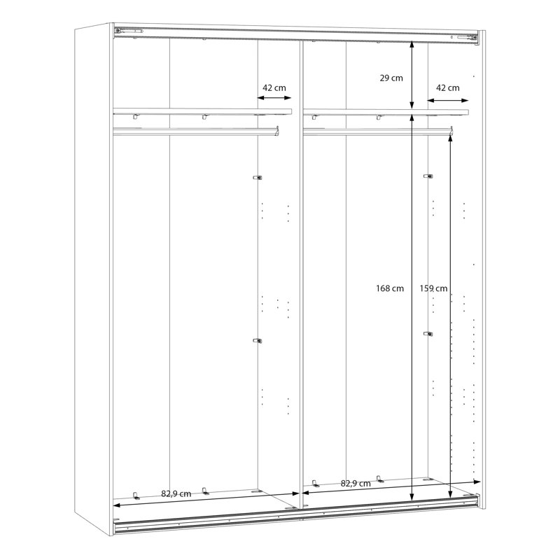Modern Wardrobe with 2 Sliding Doors, Engineered Wood, White, 210.5cm H x 170.3cm W x 61.2cm D, Chrome