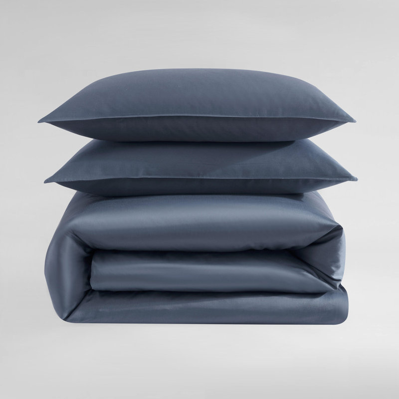 Calvin Klein Organic Earth Solid Cotton Duvet Cover Set, Queen Duvet Cover + 2 Standard Shams, Dark Blue