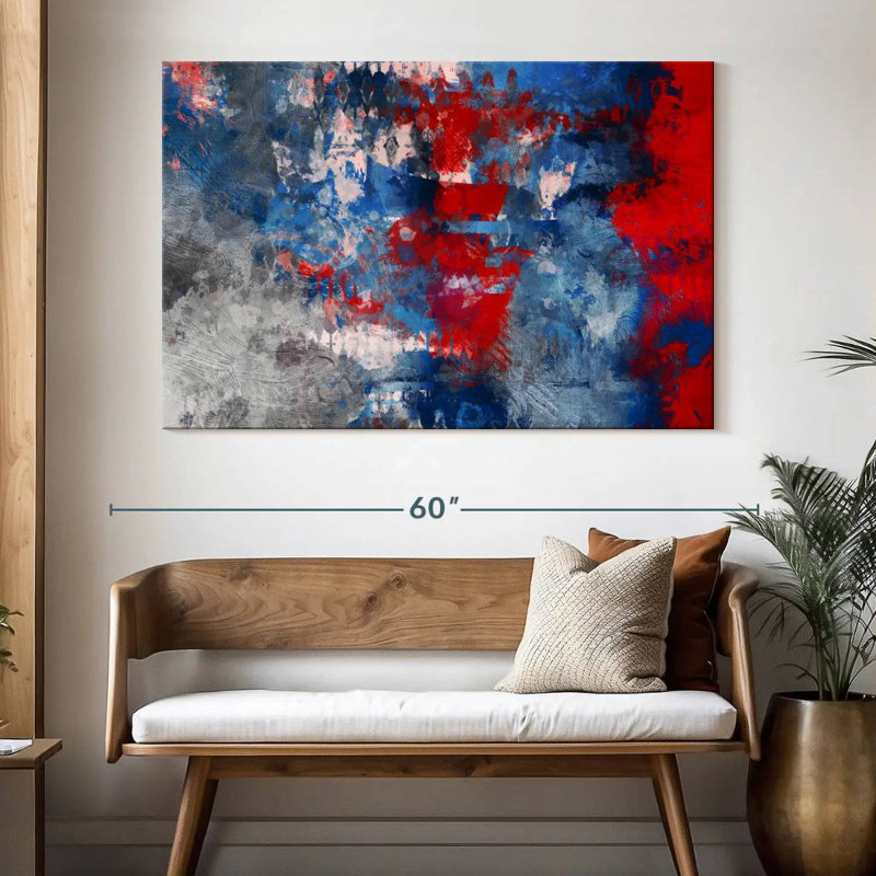 Avery, rouge, bleu, gris et abstrait, H 34 po x l 51 po
