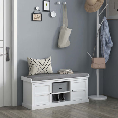 Banc à chaussures avec coussin, banc de rangement pour entrée avec siège rembourré, 2 armoires et tablette réglable pour le couloir, le salon, la chambre à coucher