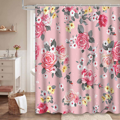 Rideau de douche imperméable avec 12 crochets Vintage Rose
