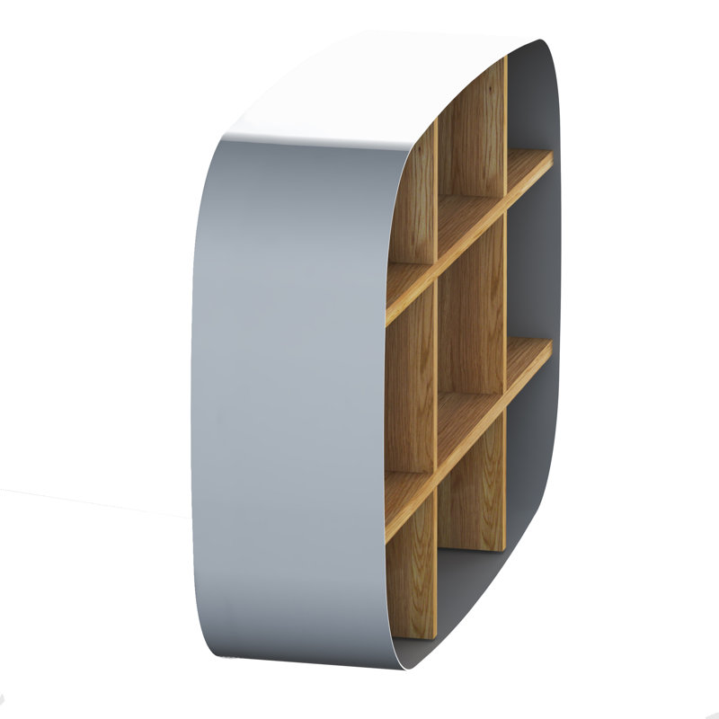 Chullora 6 Piece Oval Metal Bathroom Shelves, Grey/Natural Oak Wood