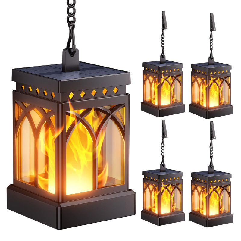 Paquet de 4 lanternes solaires d'extérieur imperméables et suspendues avec flamme vacillante et modes constants pour l'extérieur pour la table de jardin