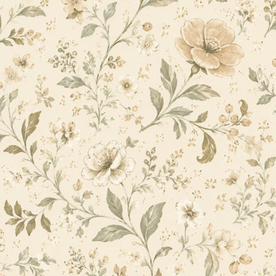 Peel and Stick Wallpaper Beige Floral Botanical Leaves Berries Vintage Style Contact Paper Removable Self Adhesive Wall Mural Wall Decor for Bedroom Kitchen Cabinets 24in x 118in