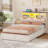 Farmhouse Queen Bed Frame with Lift-Up Storage, 3-Tier Bookcase Headboard & LED Lights, White-1924652673-1925583384