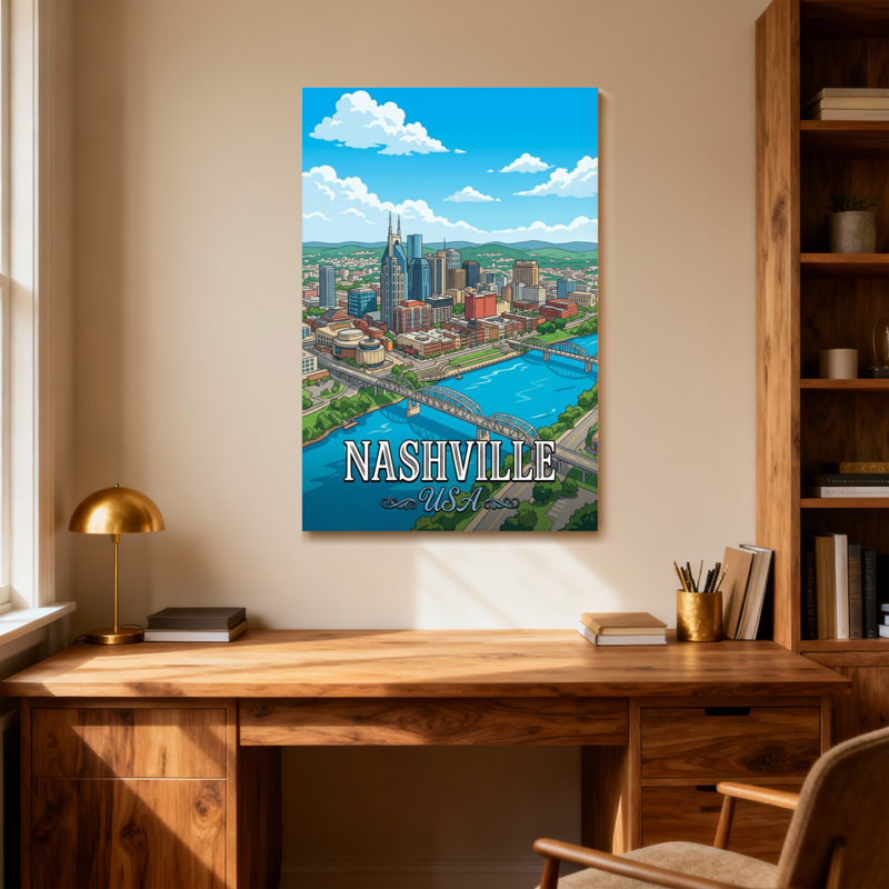 «Scenic & Cityscapes Nashville Skyline River Cityscape», reproduction d'art, H 48 po x l 32 po