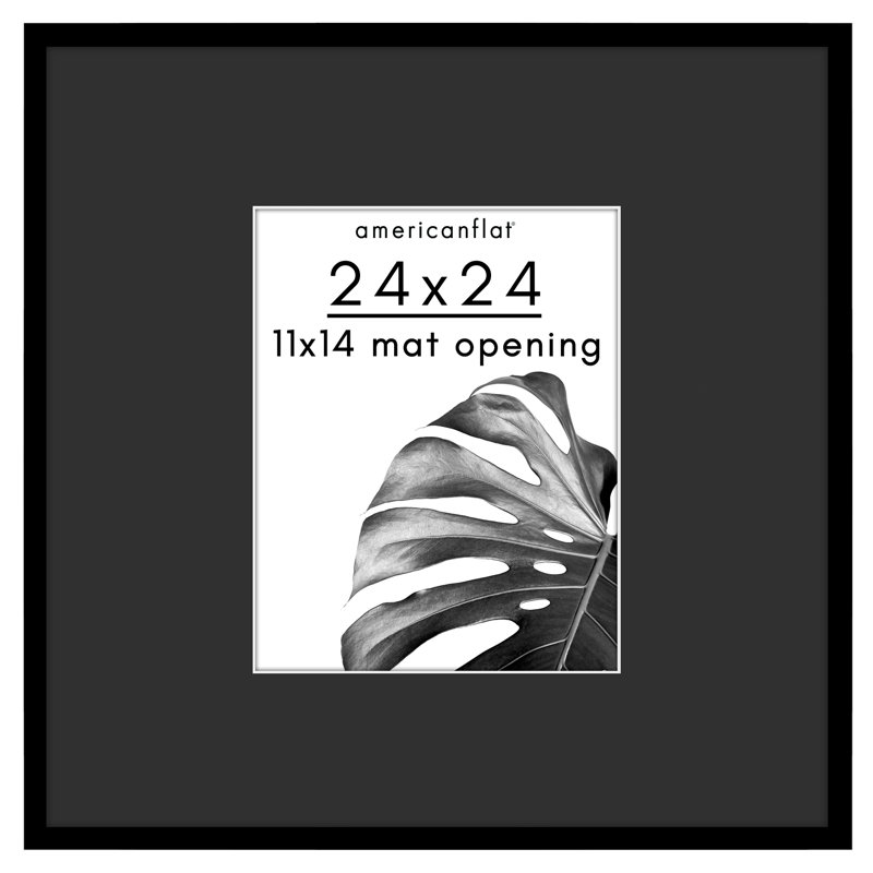  24x24 Picture Frame - Use as 11x14 Frame with Black Mat or 24x24 Frame Without Mat - Thin Photo Frame with Polished Plexiglass - Black