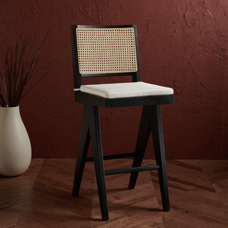 Colette Rattan Barstool, Black/Natural, Bar Stool (28.7" Seat Height)