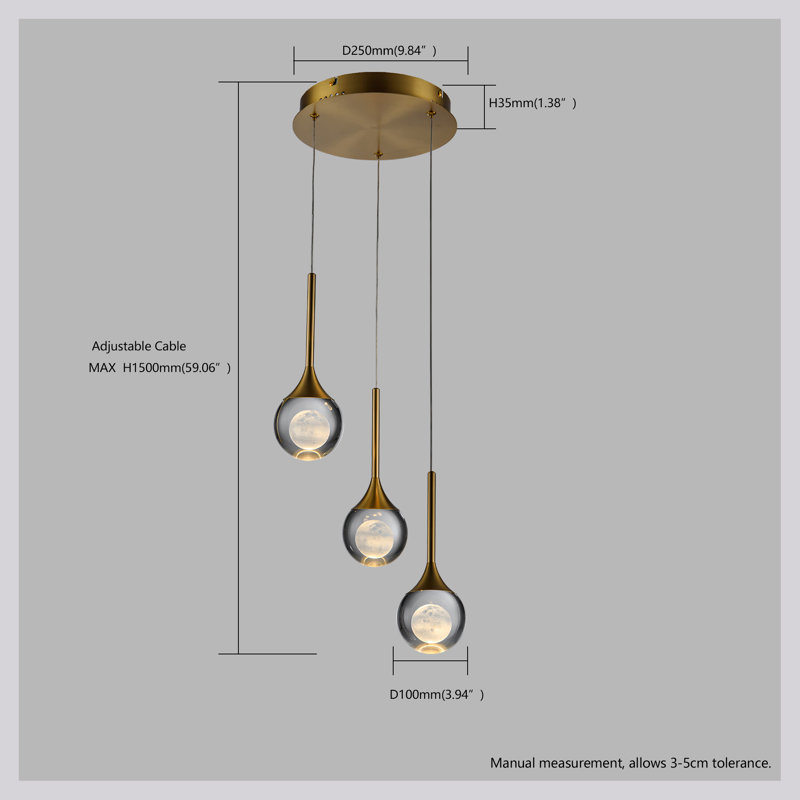 Altamuro 3 - Light LED Pendant, Brushed Brass