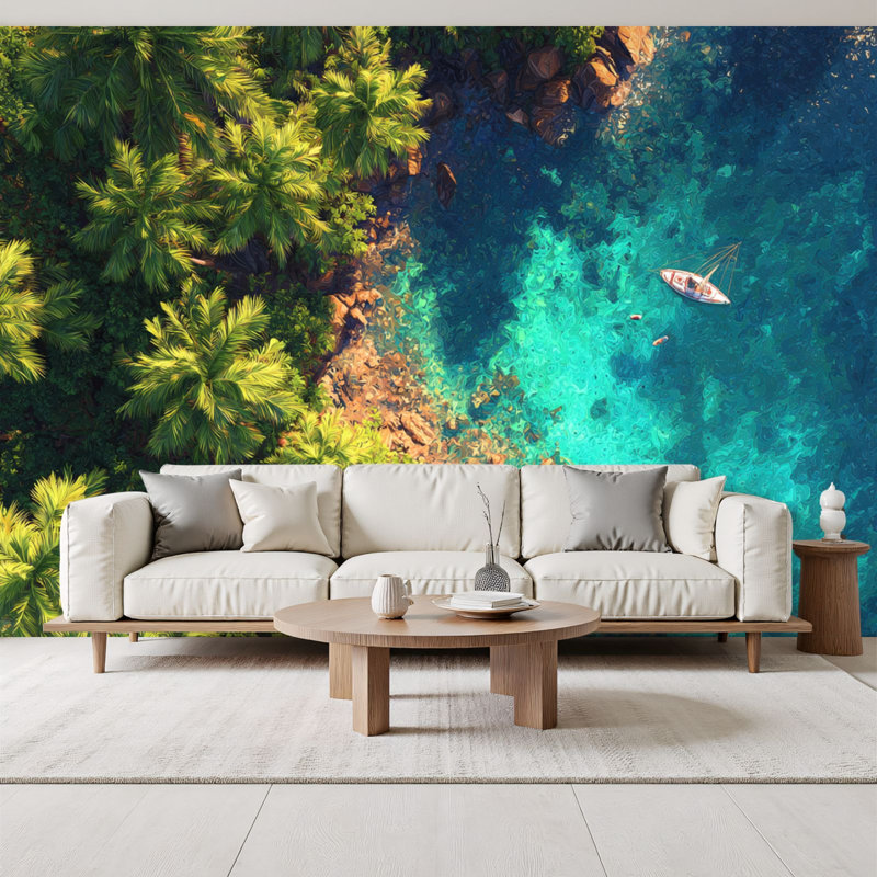 Papier peint adhésif plage dorée Golden Hour Lighting Tropical, L 144 po x l 100 po