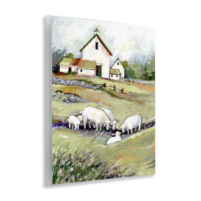 Plaque de grange avec moutons en pâture, design par Susan Winget