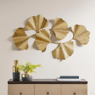 Décoration murale feuille d'or en métal feuille de ginkgo