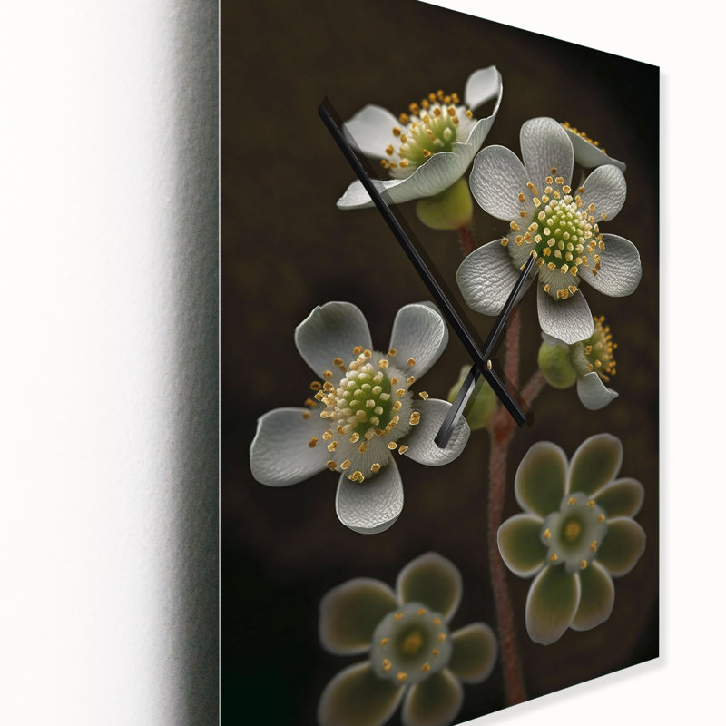 Horloge murale florale «Diphylleia Grayi On Black III», Petit
