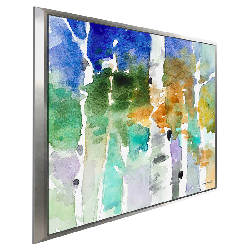 «Up to The NorTrand Skies I», reproduction de peinture à l'aquarelle, H 21,5 po x l 21,5 po x P 2 po, Cadre flottant argent