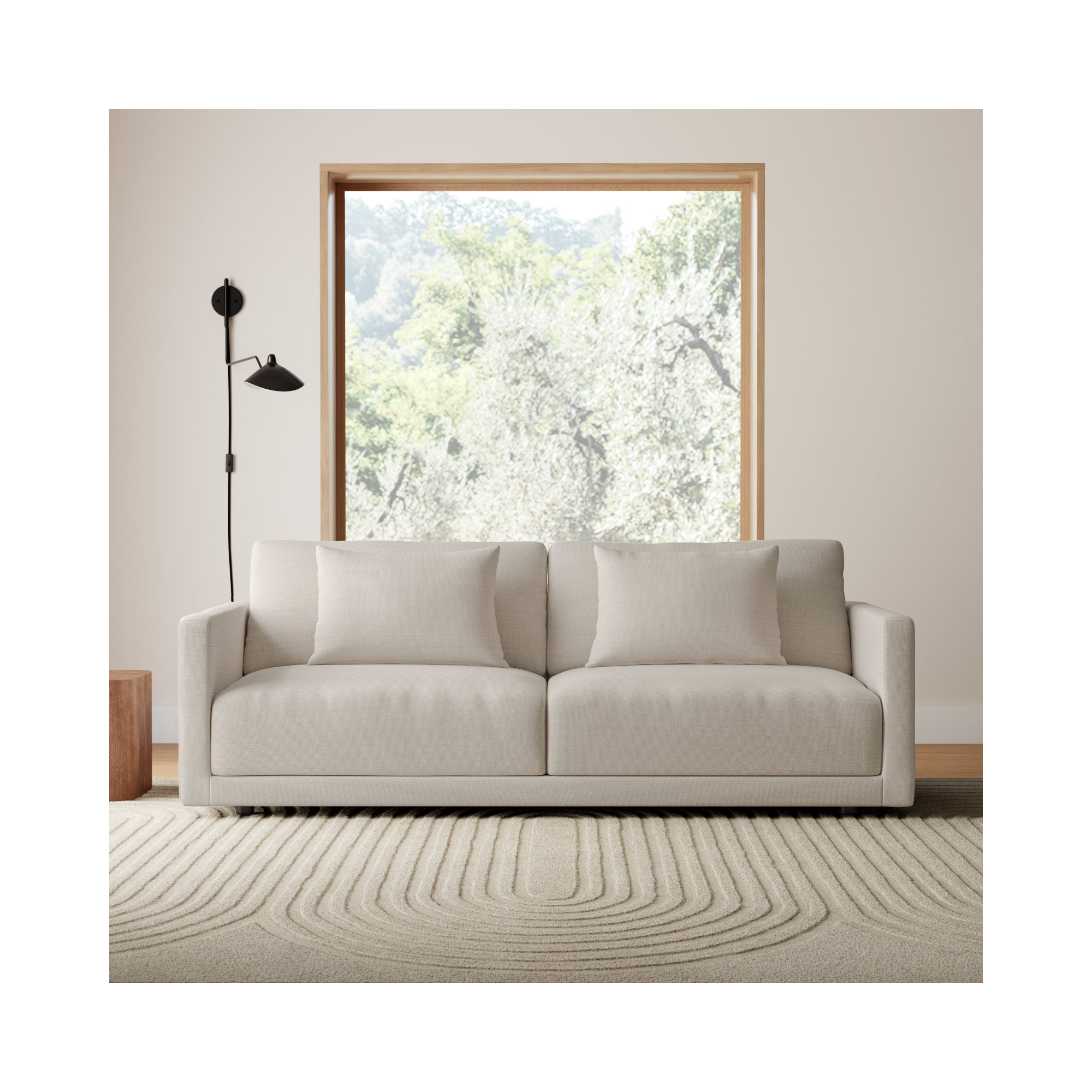 Kenji 84'' Upholstered Sofa, Cream Performance Basketweave