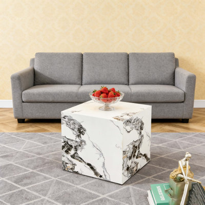 Modern white MDF+sticker material cube stylish texture design coffee table -15.75 inches
