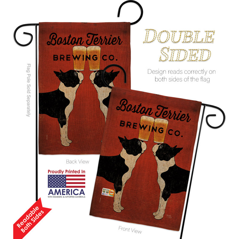 Drapeau de jardin 2 côtés en toile jute 1 pi 6,5 po x 1 pi 1 po boston terrier