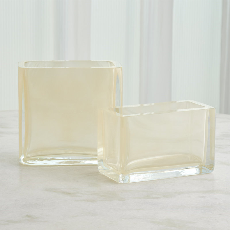 Rectangle Block Vase-Gold-Lg, 9.25" H x 9.75" W x 4.75" D