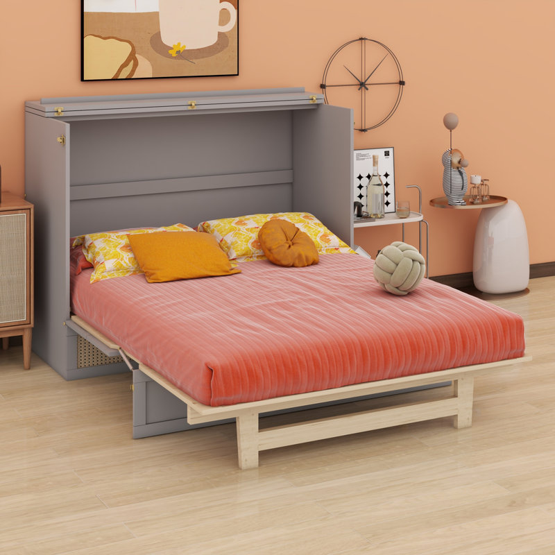 Lit escamotable avec grands tiroirs Murphy, Double, gris
