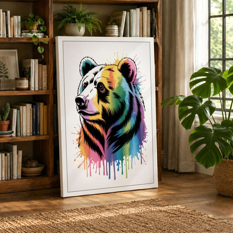Chromatic Bear Modern - Wrapped Canvas, 24x16 - 61.0 x 40.6 cm, White Border