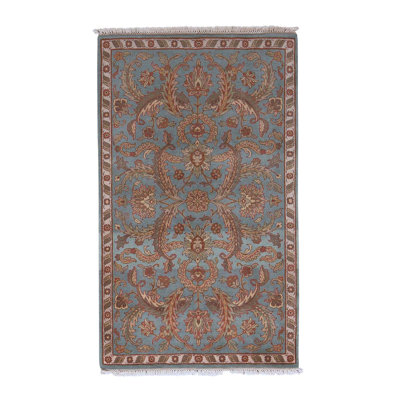 Tapis oriental bleu sarcelle / brun en laine noué à la main 3 pi 1 po x 5 pi 2 po Oriental