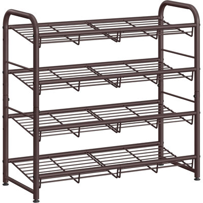 Étagère à chaussures empilable, étagère de rangement à chaussures en métal à 4 niveaux, peut contenir jusqu'à 20 paires de chaussures, organisateur de tour réglable à tablettes inclinées pour petits espaces de vestibule, bronze