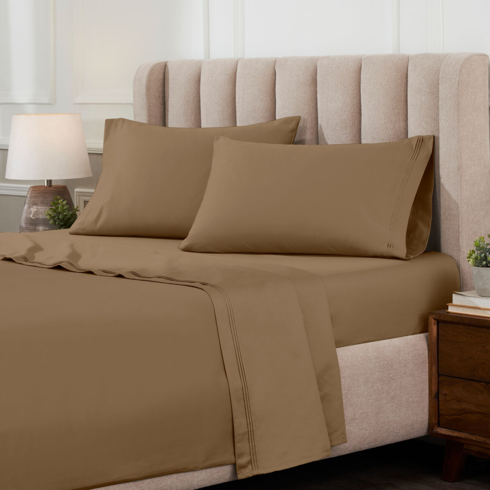 Cotton Sheet Set, Taupe, Queen Sheet Set with 2 Pillowcases