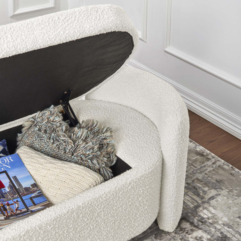  Boucle Upholstered Bench, Ivory