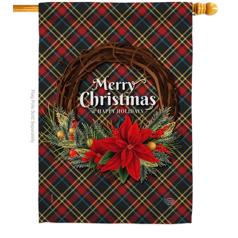 Couronne de poinsettia en polyester 2 faces 40 x 28 po Drapeau pour la maison