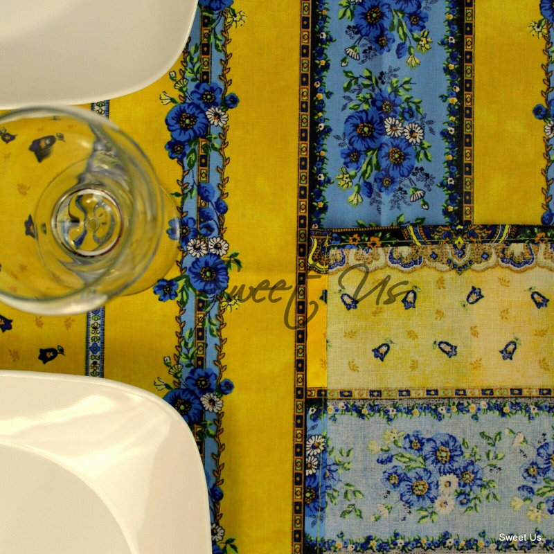 Wipeable Stain Resistant Acrylic Coated French Provencal Cotton Floral Tablecloth Collection, Yellow