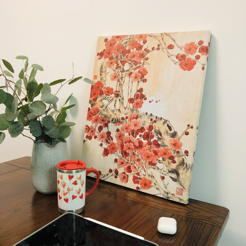 Love In The Red Plum Blossom by Fiona Sheng - Single Picture Frame Painting on Canvas
