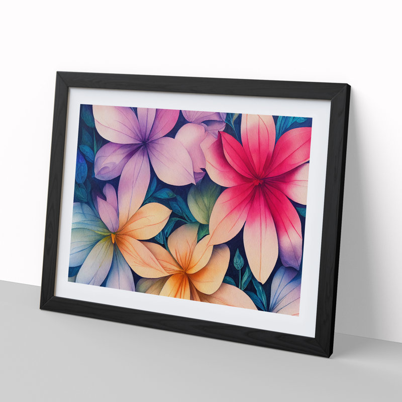 Exquisite Watercolour Flowers - Single Picture Frame Print, Black Framed, 25cm H x 34cm W x 2cm D