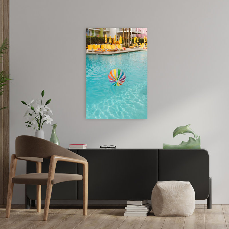 Palm Springs Pool Day Classic Colorful Modern Palm Architecture Landscape Wall Art Print, 91.44cm H x 60.96cm W
