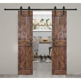 K Style Solid Core Wood Double Sliding Barn Door with Hardware Kit -Assembly Needed