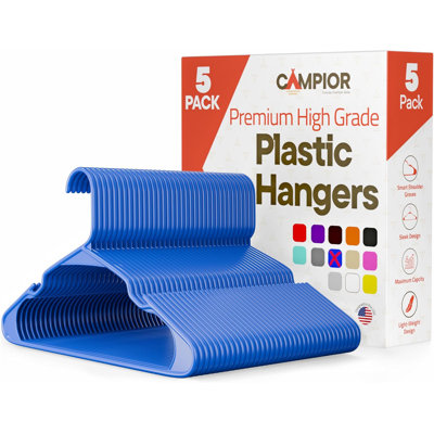 Cintres en plastique - Ensemble de cintres robustes, pour organiser les vêtements, les robes et le manteau, peut supporter jusqu'à 5 lb, cintres peu encombrants avec rainures d'épaule antidérapantes, paquet de 5, bleu