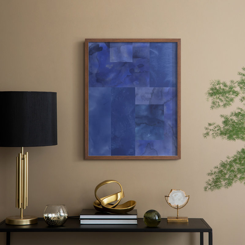 Blue Puzzle I Framed Print - Solid Wood, Walnut, 30" H x 24" W