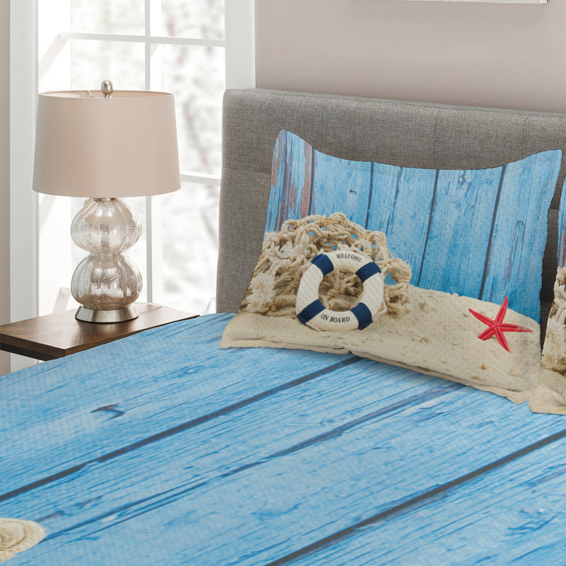 Buoy Coastal Polyester Coverlet, King Bedspread + 2 Shams
