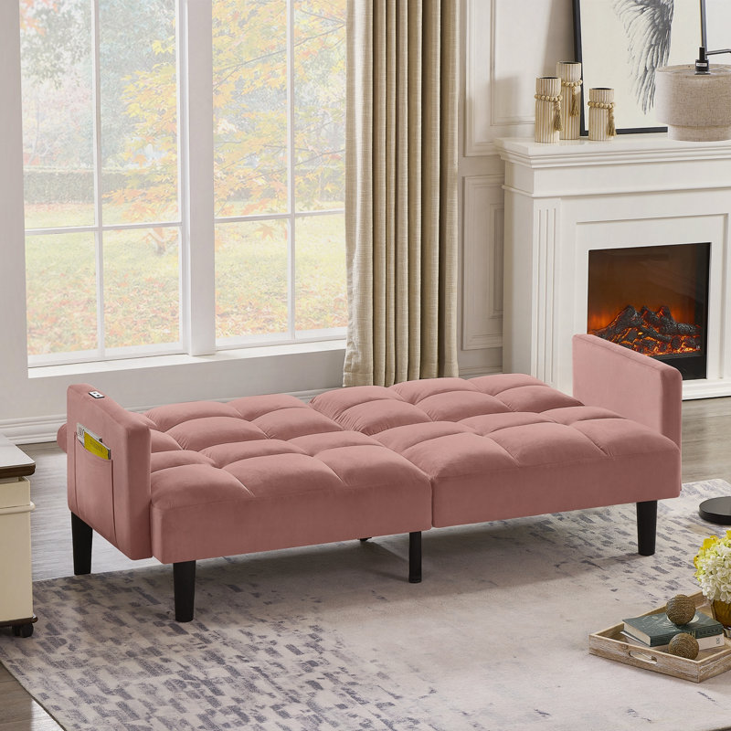 Velvet Futon Couch, Rose