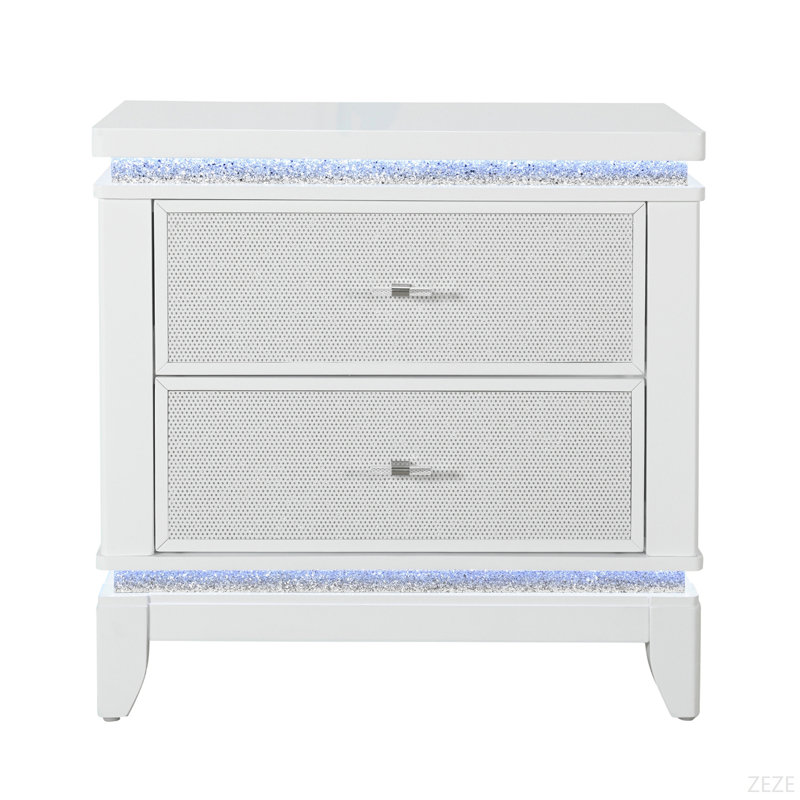 Table de chevet blanche avec glacière, USB et haut-parleur Adalid