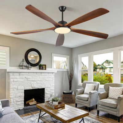 72-inch Large Outdoor Ceiling Fan with Remote Control and Light with Three-Color Dimming, 5 Reversible Wooden Blades, Modern Garden, Patio, Farmhouse, Living Room and Bedroom Ceiling Fan