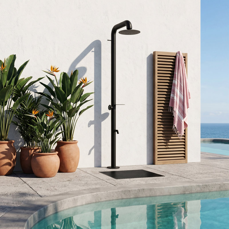 Douche d'extérieur autoportante 12 "en acier inoxydable 304 12" avec bec de lavage des pieds, Silver