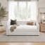 Lit de jour rembourré avec lit gigogne escamotable, structure de canapé beige en tissu de lin capitonné à rayures verticales, lit de repos d'invité robuste pour chambre à coucher, salon, chambre d'amis